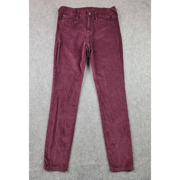 True Religion Jeans Womens 27 Burgundy Jennie Midrise Velveteen Skinny Stretch - Picture 1 of 16